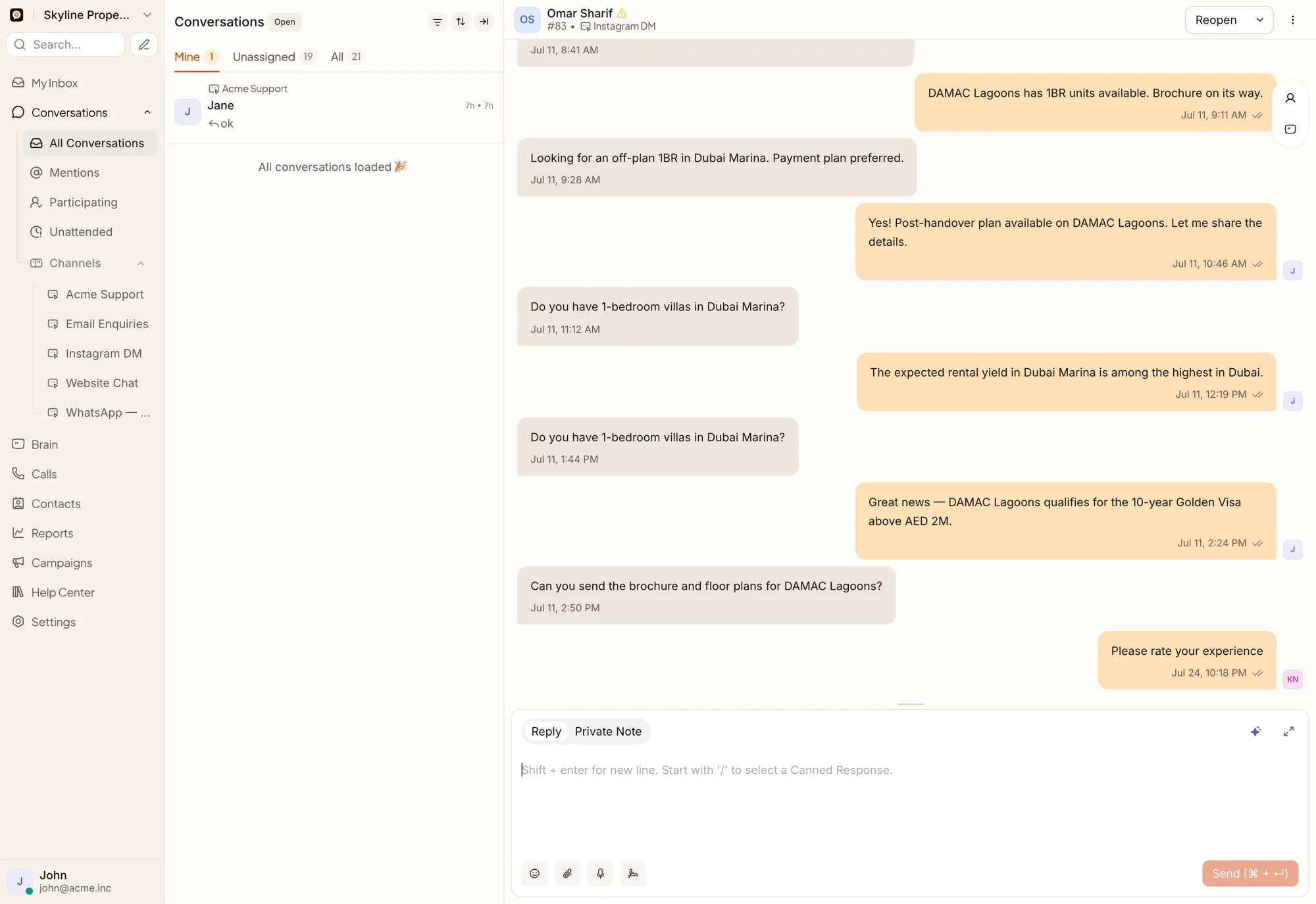 QualiBot omnichannel conversation inbox